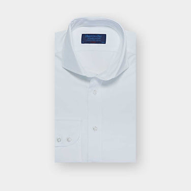 Classic Fit Plain White Cotton Poplin Shirt with Cut - away Collar & Two Button Cuff