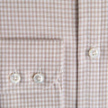 Contemporary Fit Beige Small Gingham Check Cotton Shirt with Button Down Collar & Two Button Cuff