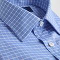 Contemporary Fit Blue Check Cotton Twill Shirt with Classic Collar & Double Cuff