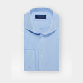 Contemporary Fit Blue Fine Bengal Stripe Cotton Poplin Shirt with Cut - away Collar & Double Cuff