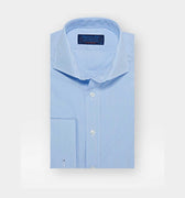 Contemporary Fit Blue Fine Bengal Stripe Cotton Poplin Shirt with Cut - away Collar & Double Cuff