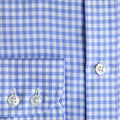 Contemporary Fit Blue Gingham Check Cotton Twill Shirt with Classic Collar & Two Button Cuff