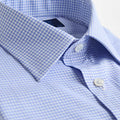 Contemporary Fit Blue Micro Gingham Check Cotton Shirt with Classic Collar & Double Cuff