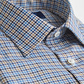 Contemporary Fit Blue Multi Check Cotton Twill Shirt with Classic Collar & Two Button Cuff