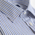 Contemporary Fit Blue & Navy Multi Stripe Cotton Shirt with Classic Collar & Double Cuff