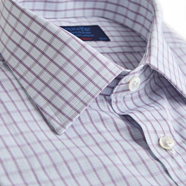 Contemporary Fit Blue & Purple Grid Check Cotton Shirt with Classic Collar & Two Button Cuff