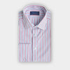 Contemporary Fit Blue & Red Multi Stripe Cotton Shirt with Classic Collar & Double Cuff