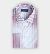 Contemporary Fit Blue & Red Multi Stripe Cotton Shirt with Classic Collar & Double Cuff