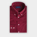 Contemporary Fit Burgundy Fine Corduroy Shirt with Button Down Collar & Two Button Cuff