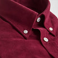 Contemporary Fit Burgundy Fine Corduroy Shirt with Button Down Collar & Two Button Cuff