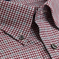 Contemporary Fit, Button Down Collar, 2 Button Cuff Shirt in a Wine, Grey & White Check Twill Cotton