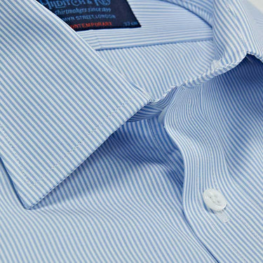 Contemporary Fit, Classic Collar, 2 Button Cuff Shirt in a Blue & White Fine Bengal Poplin Cotton