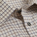 Contemporary Fit, Classic Collar, Two Button Cuff in Beige, Brown & Blue Check