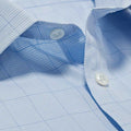 Contemporary Fit, Classic Collar, Two Button Cuff in Sky Houndstooth With Blue Overcheck