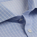 Contemporary Fit, Cut - away Collar, 2 Button Cuff Shirt in a Blue & White Check Twill Cotton