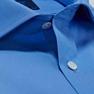 Contemporary Fit, Cut-away Collar, Double Cuff Shirt in a Plain Blue Poplin Cotton