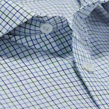 Contemporary Fit, Cutaway Collar, 2 Button Cuff Shirt in Green & Navy Twill Check