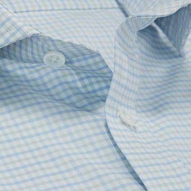 Contemporary Fit, Cutaway Collar, 2 Button Cuff Shirt in Grey & Blue Twill Check