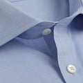 Contemporary Fit, Cutaway Collar, Double Cuff in Blue With Pink Line Overcheck