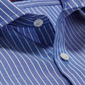 Contemporary Fit, Cutaway Collar, Two Button Cuff Dark Blue With White Stripe Cotton & Linen