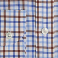 Contemporary Fit, Cutaway Collar, Two Button Cuff in White With Brown & Blue Overcheck