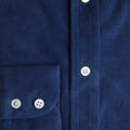 Contemporary Fit Dark Blue Fine Corduroy Shirt with Button Down Collar & Two Button Cuff