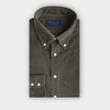 Contemporary Fit Green Fine Corduroy Shirt with Button Down Collar & Two Button Cuff