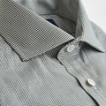 Contemporary Fit Green Micro Check Cotton Shirt with Cut - away Collar & Two Button Cuff