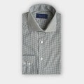 Contemporary Fit Green Micro Check Cotton Shirt with Cut - away Collar & Two Button Cuff