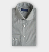 Contemporary Fit Green Micro Check Cotton Shirt with Cut - away Collar & Two Button Cuff