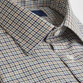 Contemporary Fit Green Multi Check Cotton Twill Shirt with Classic Collar & Two Button Cuff