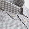 Contemporary Fit Grey Small Gingham Check Cotton Shirt with Button Down Collar & Two Button Cuff