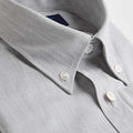 Contemporary Fit Grey Small Herringbone Brushed Cotton Shirt with Button Down Collar & Two Button Cuff