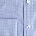 Contemporary Fit Light Blue Fine Check Cotton Shirt with Classic Collar & Double Cuff