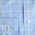 Contemporary Fit Light Blue Large Check Brushed Cotton Shirt with Button Down Collar & Two Button Cuff