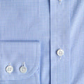 Contemporary Fit Light Blue Micro Check Cotton Shirt with Cut - away Collar & Two Button Cuff