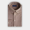 Contemporary Fit Light Brown Small Herringbone Brushed Cotton Shirt with Button Down Collar & Two Button Cuff