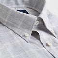 Contemporary Fit Light Grey Large Check Brushed Cotton Shirt with Button Down Collar & Two Button Cuff