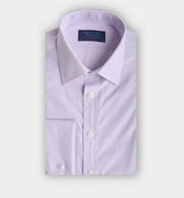 Contemporary Fit Lilac Micro Gingham Check Cotton Shirt with Classic Collar & Double Cuff