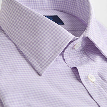 Contemporary Fit Lilac Micro Gingham Check Cotton Shirt with Classic Collar & Double Cuff