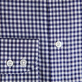 Contemporary Fit Navy Gingham Check Cotton Twill Shirt with Classic Collar & Two Button Cuff