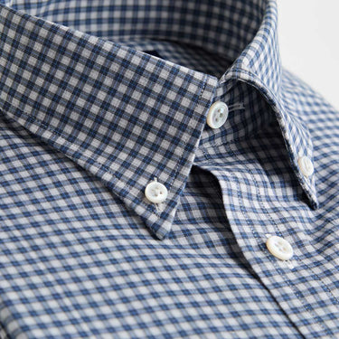 Contemporary Fit Navy Grid Check Brushed Cotton Shirt with Button Down Collar & Two Button Cuff