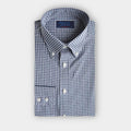 Contemporary Fit Navy Grid Check Brushed Cotton Shirt with Button Down Collar & Two Button Cuff