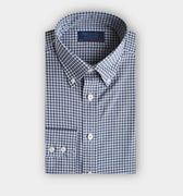 Contemporary Fit Navy Grid Check Brushed Cotton Shirt with Button Down Collar & Two Button Cuff