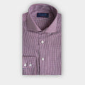 Contemporary Fit Navy & Wine Micro Houndstooth Cotton Shirt with Cut - away Collar & Two Button Cuff