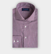 Contemporary Fit Navy & Wine Micro Houndstooth Cotton Shirt with Cut - away Collar & Two Button Cuff