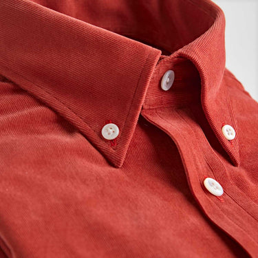 Contemporary Fit Orange Fine Corduroy Shirt with Button Down Collar & Two Button Cuff