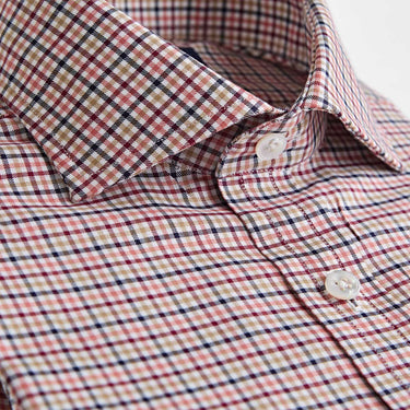 Contemporary Fit Orange Multi Check Brushed Cotton Shirt with Cut - away Collar & Two Button Cuff