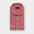 Contemporary Fit Red Gingham Check Cotton Poplin Shirt with Cut - away Collar & Two Button Cuff