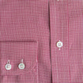 Contemporary Fit Red Micro Check Cotton Shirt with Cut - away Collar & Two Button Cuff